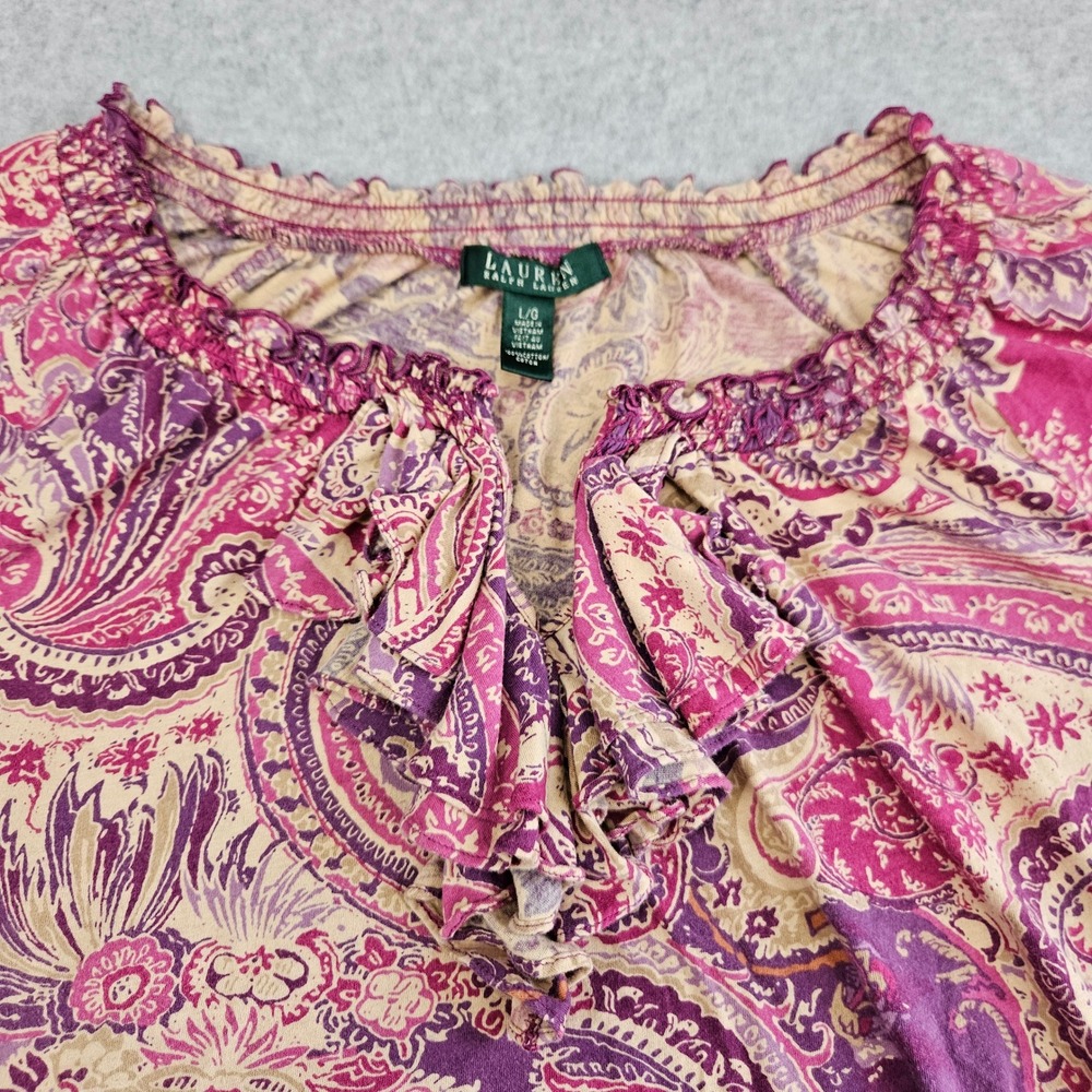 LAUREN RALPH LAUREN | Women Ruffle Blouse L Paisley Girly Feminine Boho Chic - Picture 5 of 16